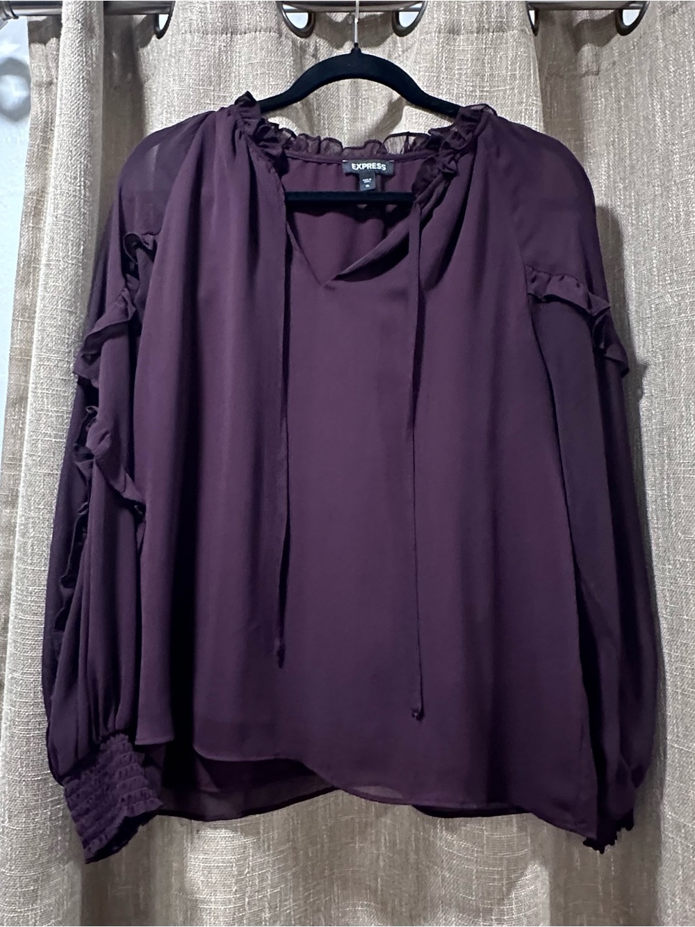 Express Women's Plum Ruffled Tie-Front Blouse